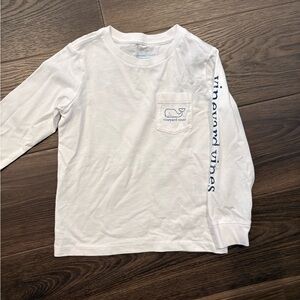 Vineyard Vines Kids White Long Sleeve Tee with Blue Logo
